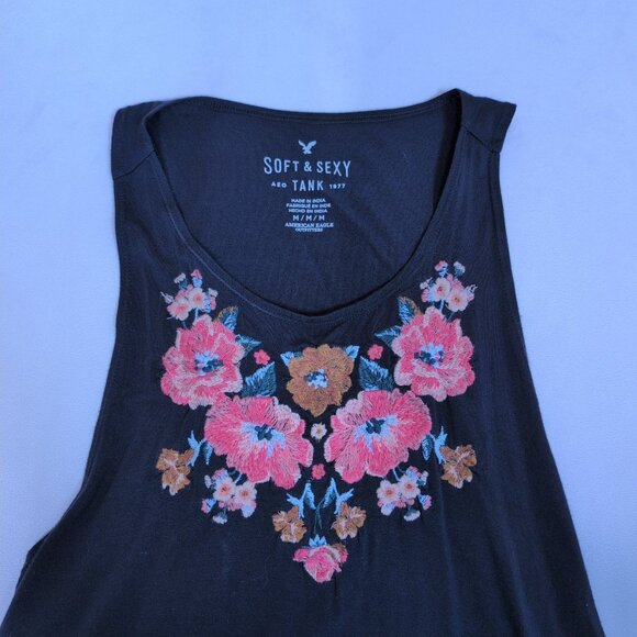 American Eagle Dark Blue Floral Graphic Flowy Swing Tank Top Women's Medium‎ - Picture 2 of 7
